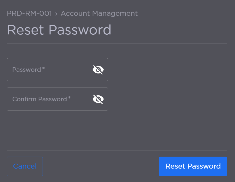 Reset Password Panel