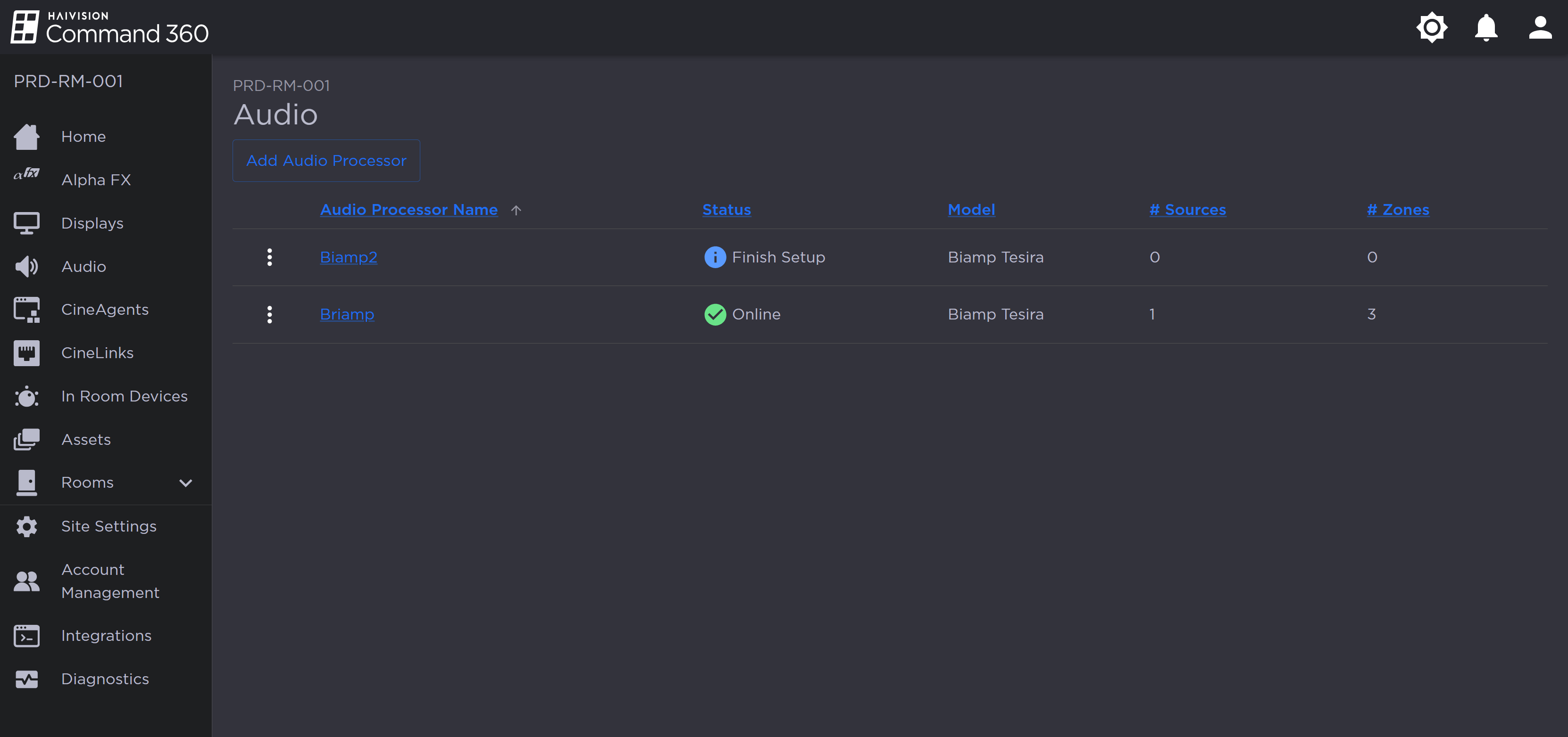Audio Processor with Finish Setup Status