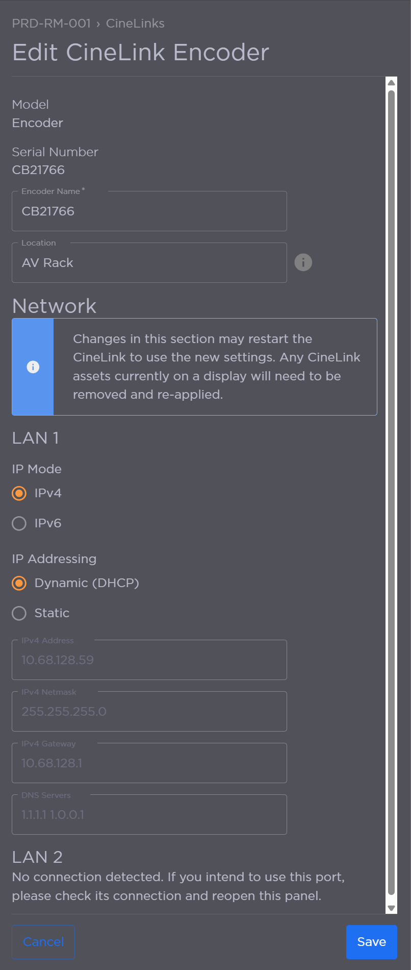 Editing CineLink Properties