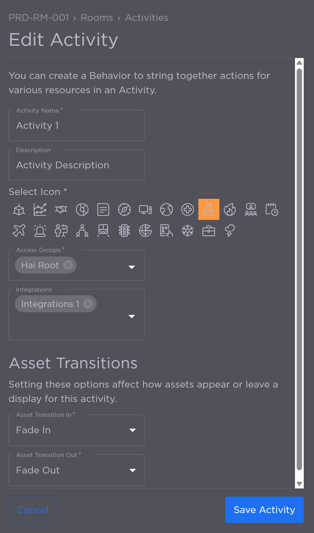 Edit Activity Panel