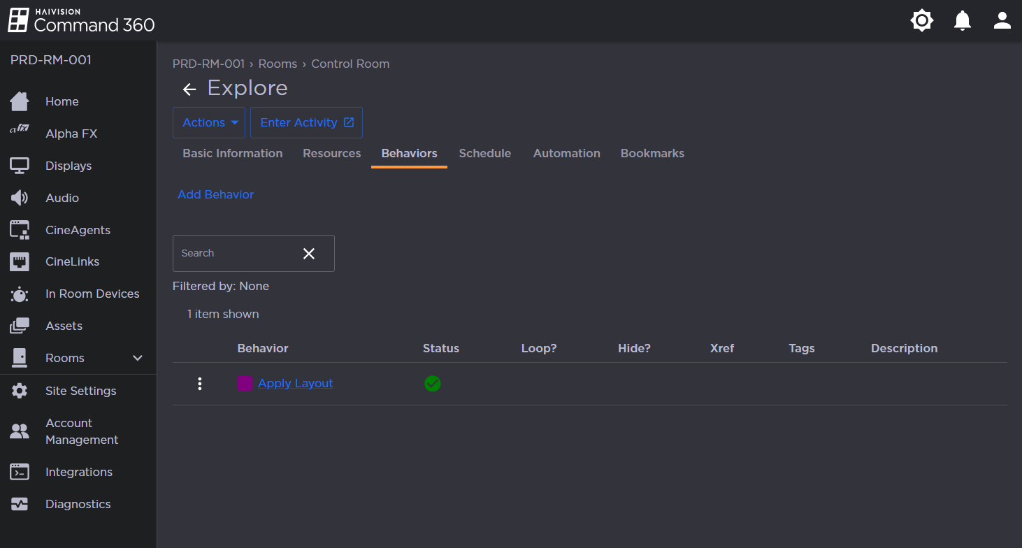 Activity Behaviors Tab
