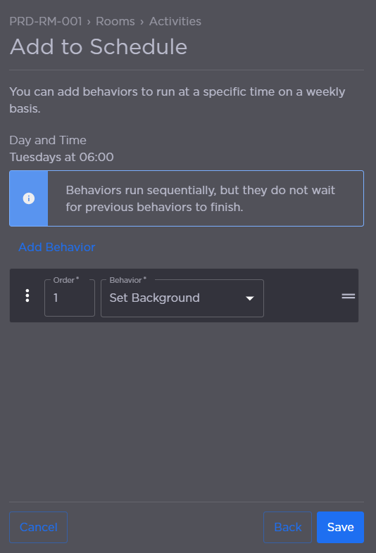 Add Behavior to Schedule