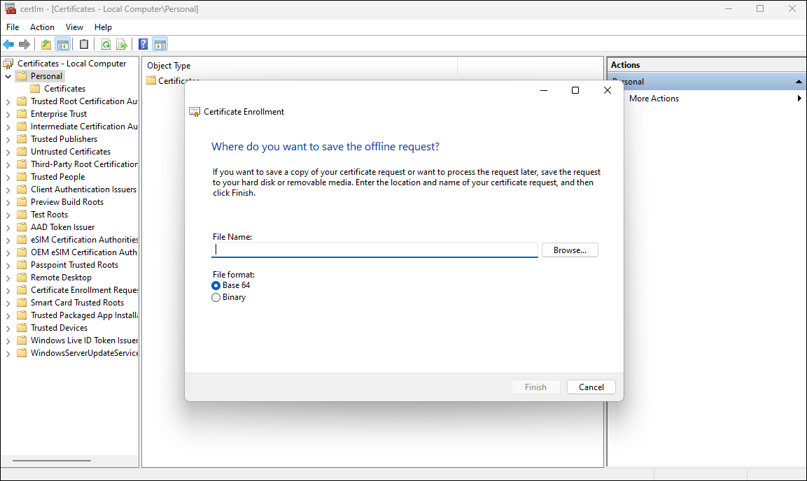 Certificate Request File Name
