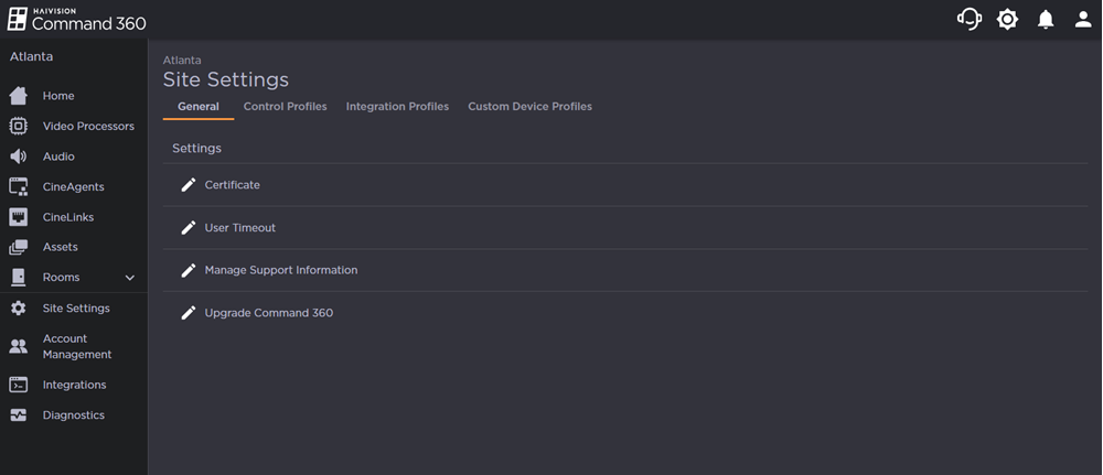 General Tab of the Site Settings Page