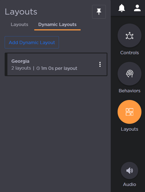 Dynamic Layouts tab on the Layouts side panel with one dynamic layout listed
