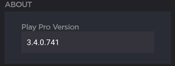 About Section with Play Pro Version Number