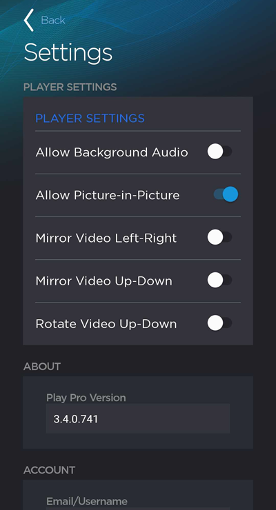 Play Pro Settings Screen