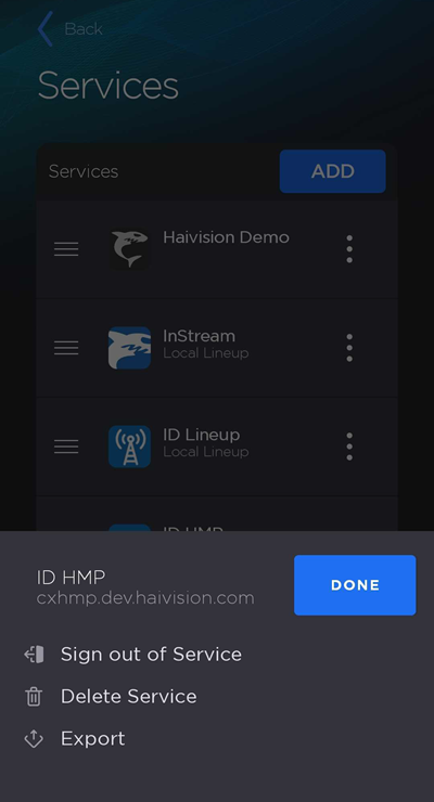 Services Screen with HMP Options