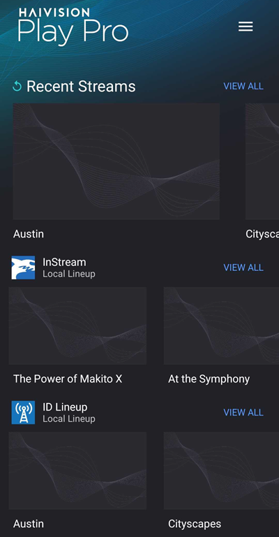 Streams Screen with Recent Streams section