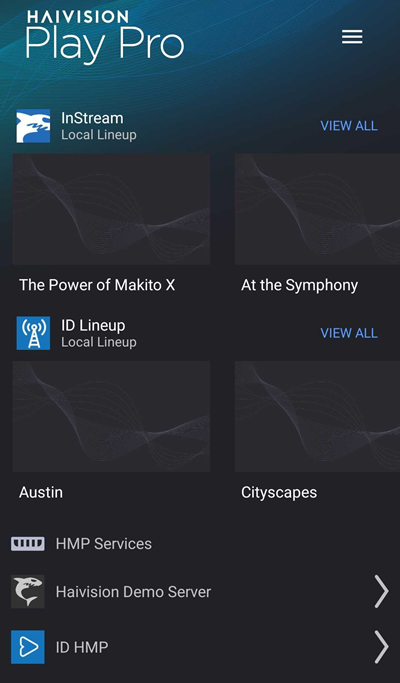 Streams Screen with 2 Lineups and 2 HMP Services