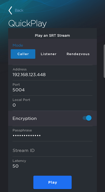 QuickPlay SRT Caller Fields
