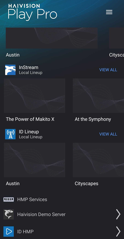 Streams Screen showing HMP Services