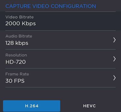 Capture Video Configuration Settings