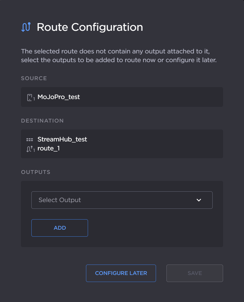 Route Config dialog