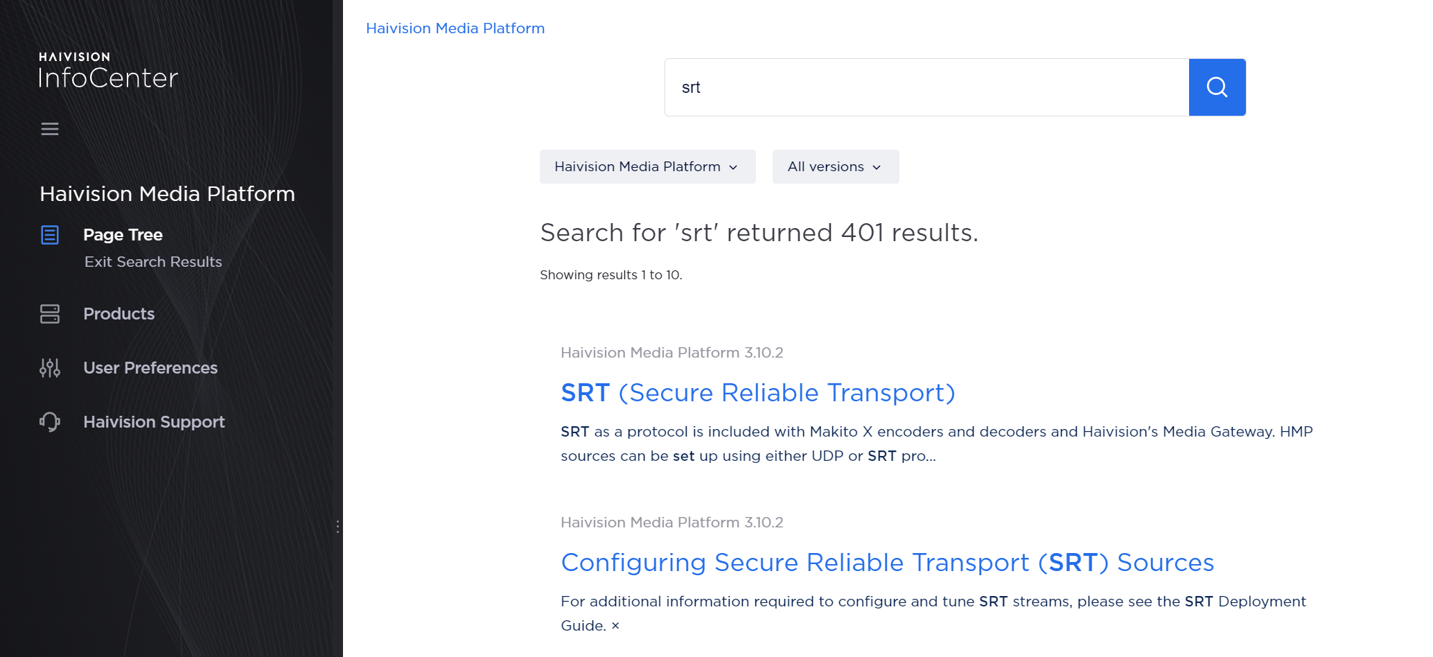 Search Results page