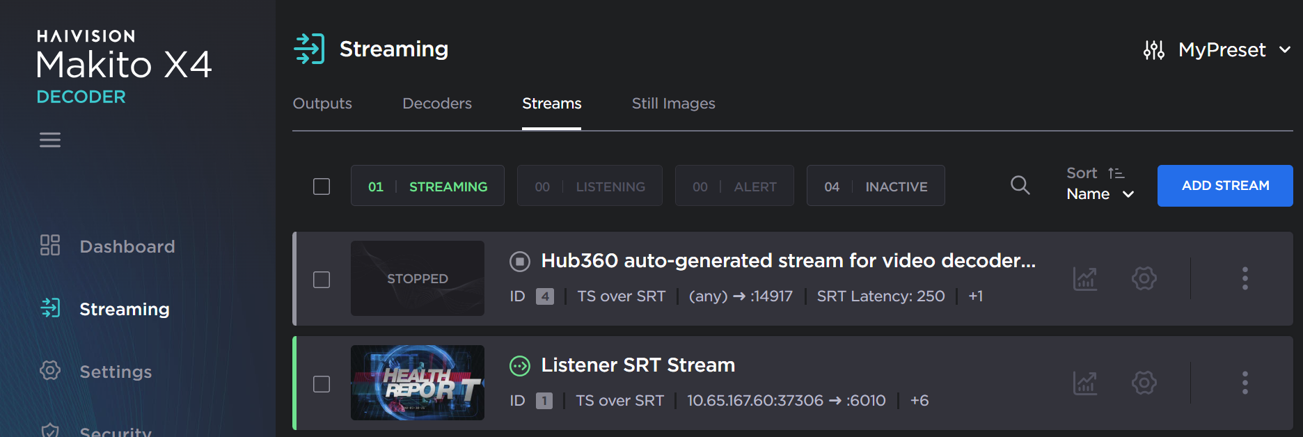 MX4 Decoder Streams