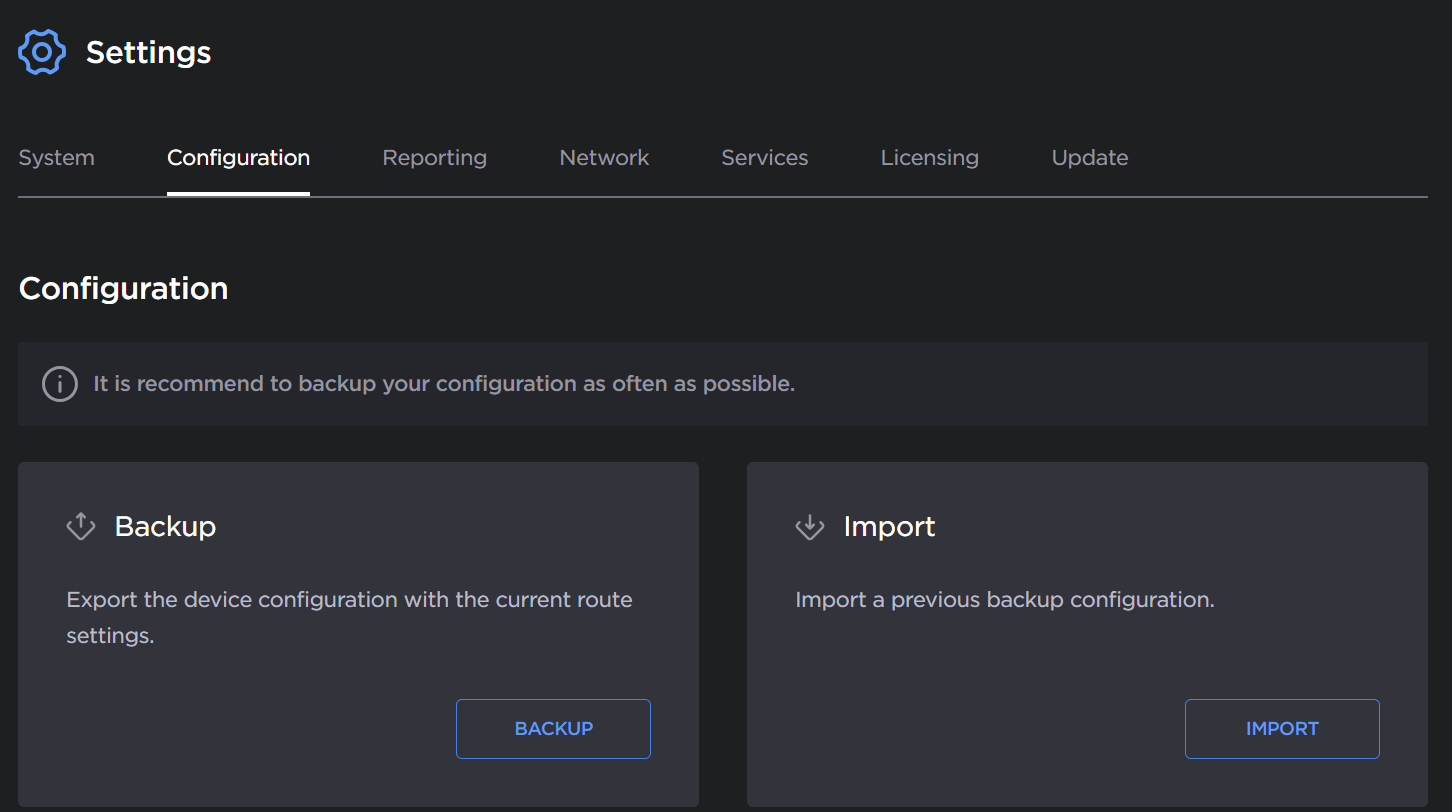 Configuration screen