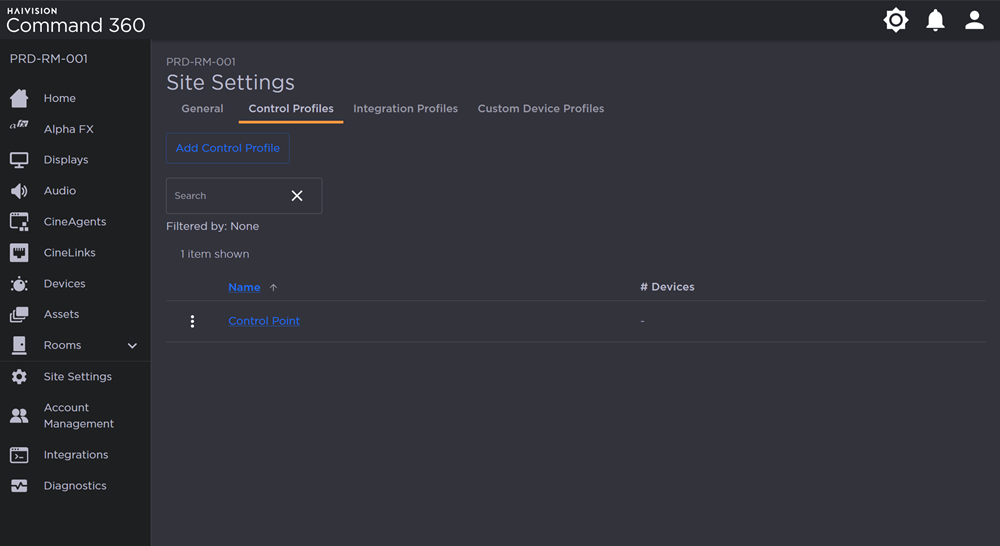 Control Profiles Tab on Site Settings Page