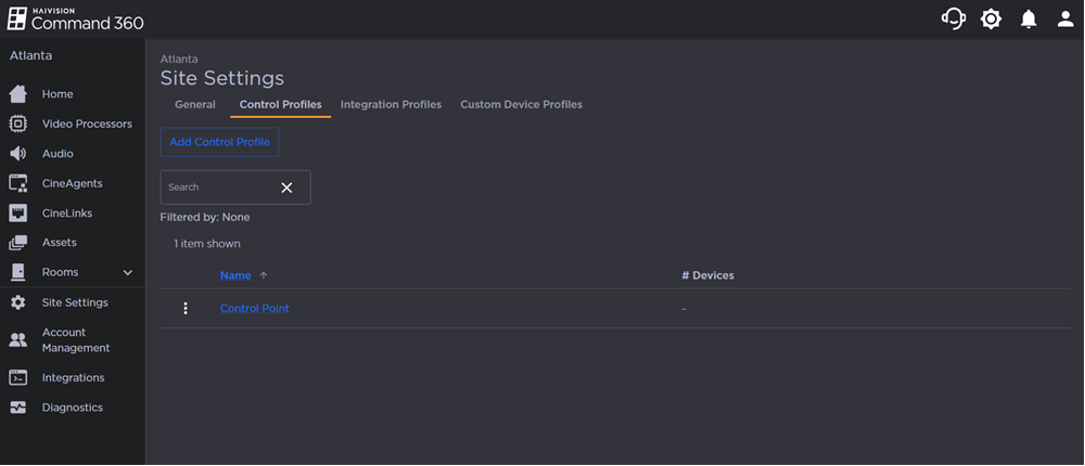 Control Profiles tab on Site Settings Page