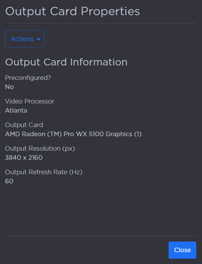 Output Card Properties side panel