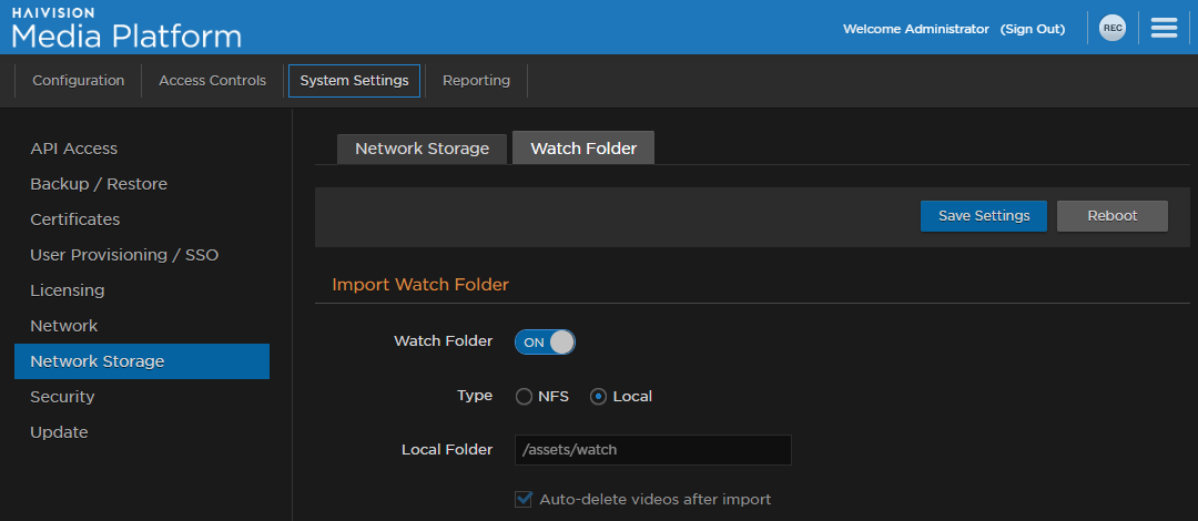 Watch Folder Settings