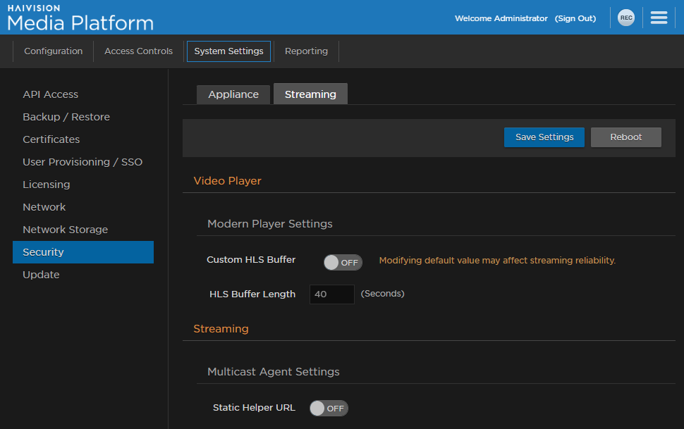Streaming Settings
