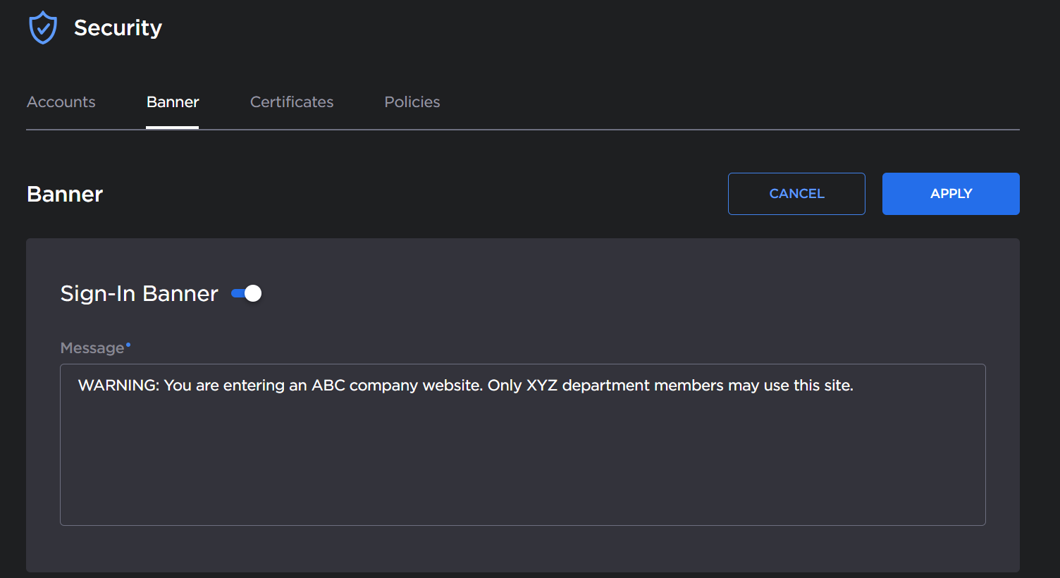 Advisory Banner Settings