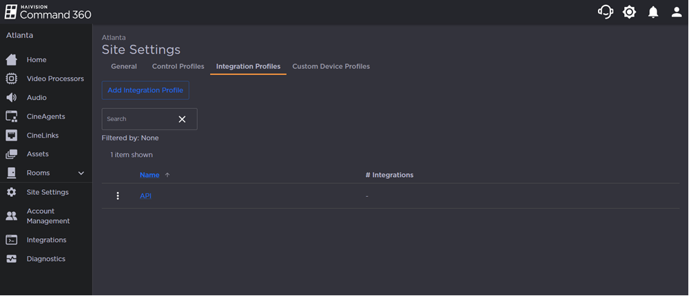 Integration Profiles Tab on the Site Settings Page