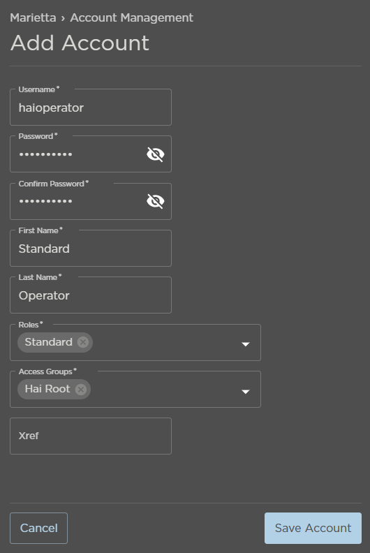 Add Account Panel