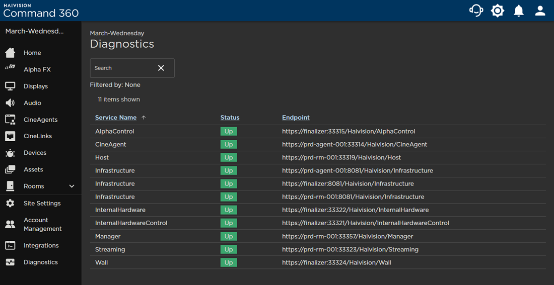 Diagnostics Page