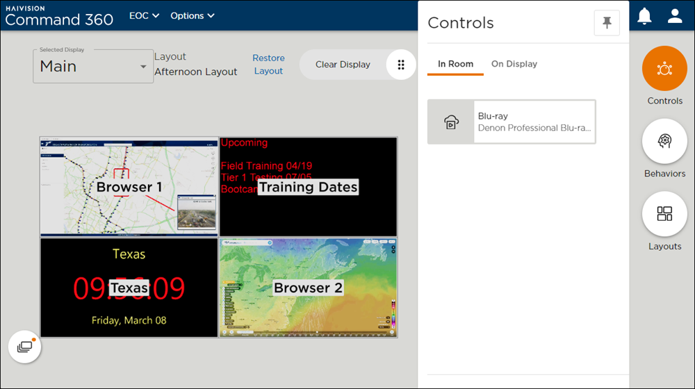 Controls Panel with In Room Tab Visible