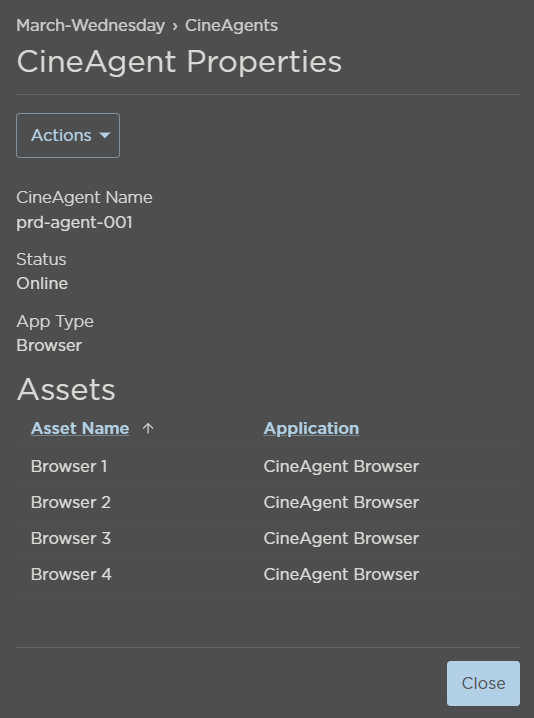 Properties Panel for a CineAgent Configured for Web Browsers