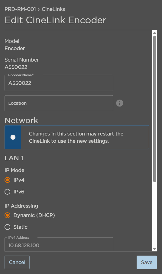 Editing CineLink Properties