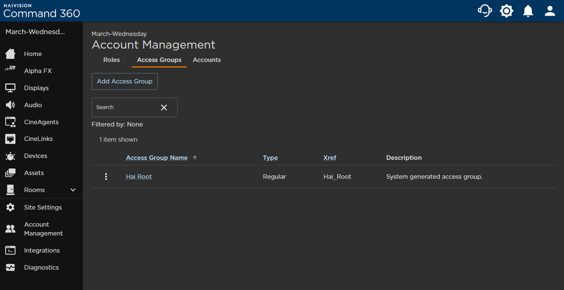 Access Groups Tab on the Account Management Screen