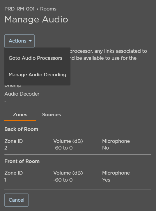 Manage Audio Panel
