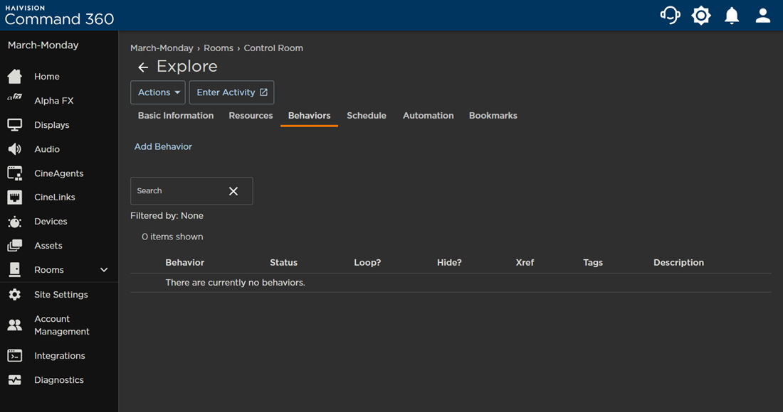 Activity Behaviors Tab