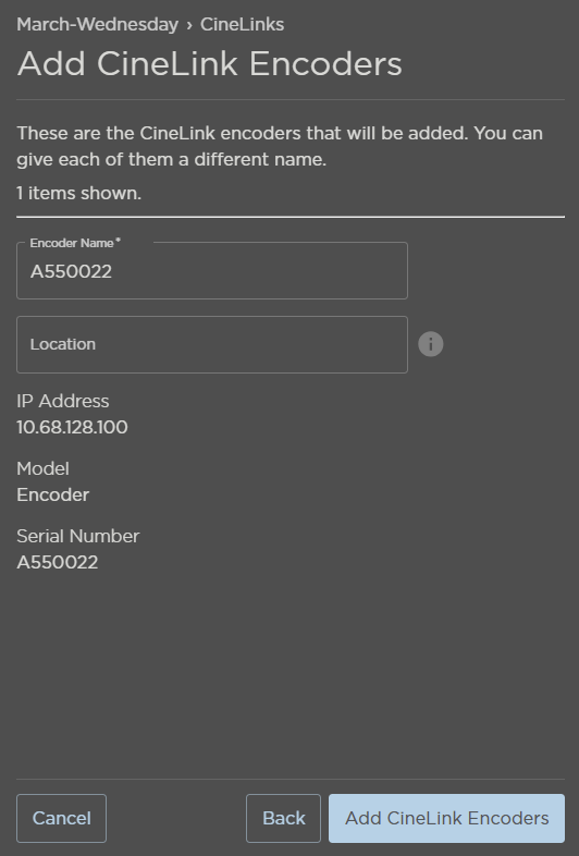 CineLink Encoder Details