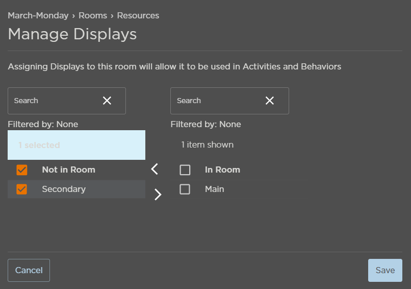 Manage Displays Panel