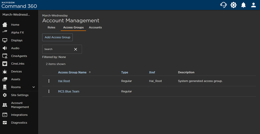 Access Groups Tab on the Account Management Screen