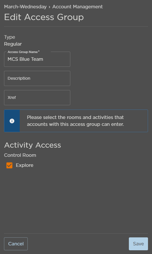 Edit Access Group Panel