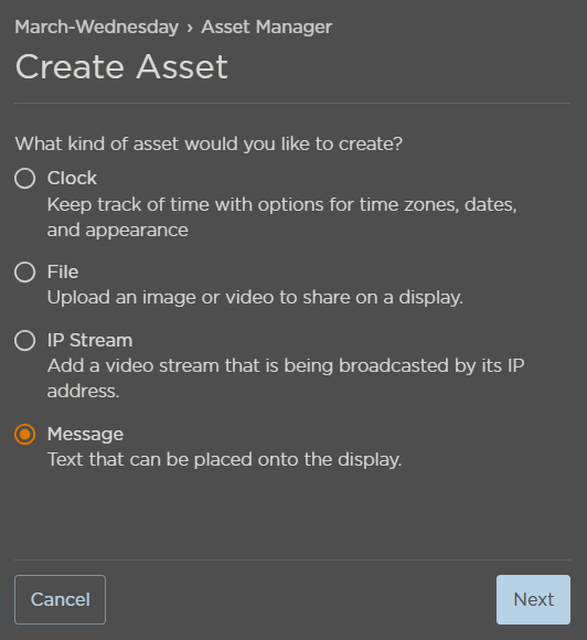 Create Asset Panel