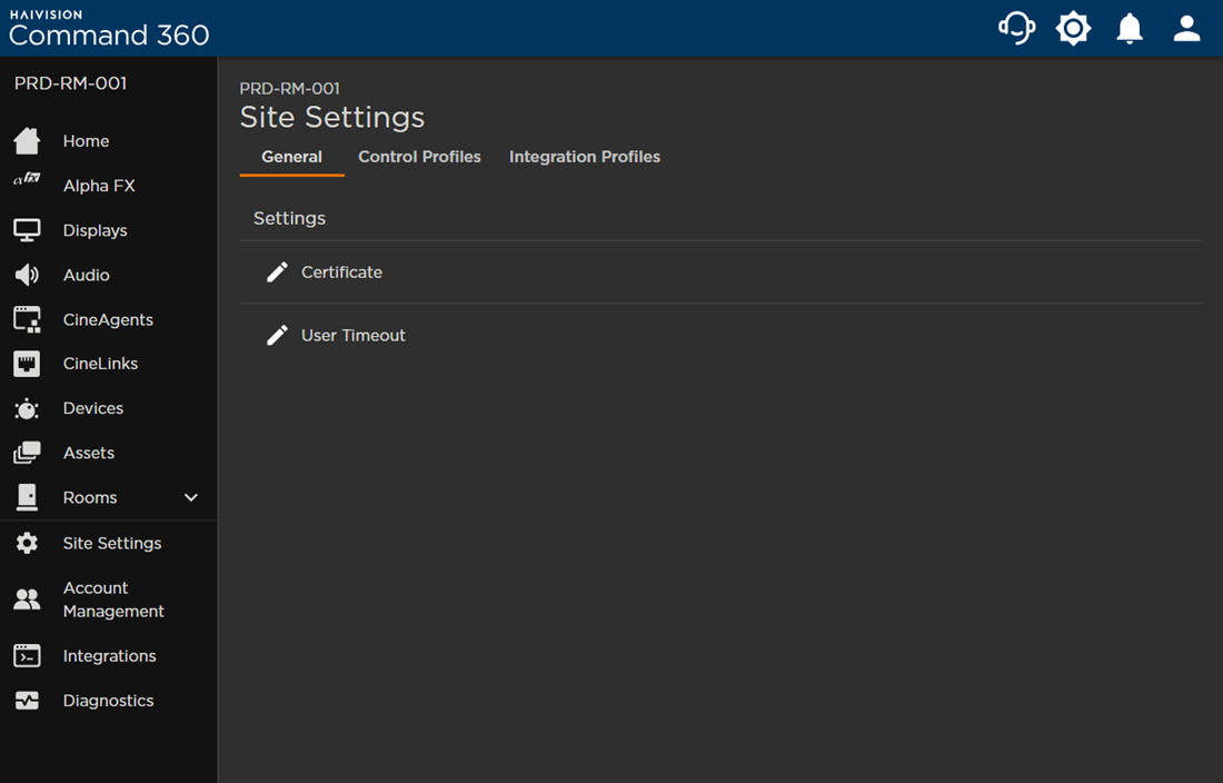 General Tab of Site Settings Page