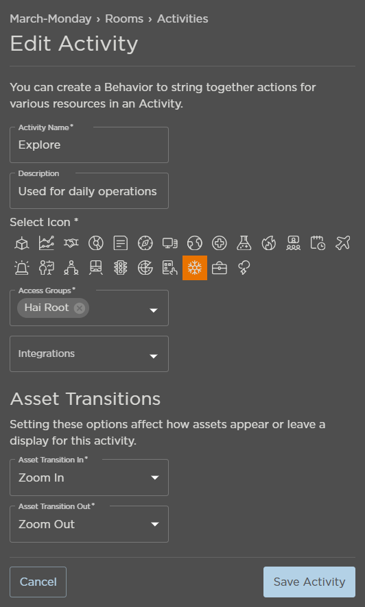 Edit Activity Panel