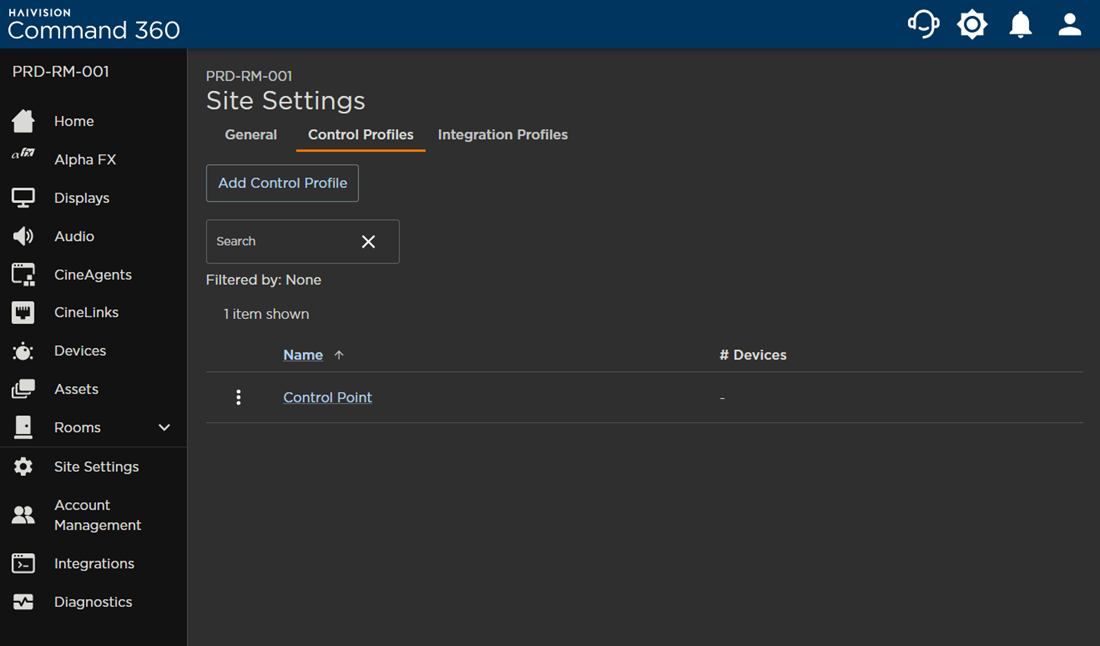 Control Profiles Tab on Site Settings Page