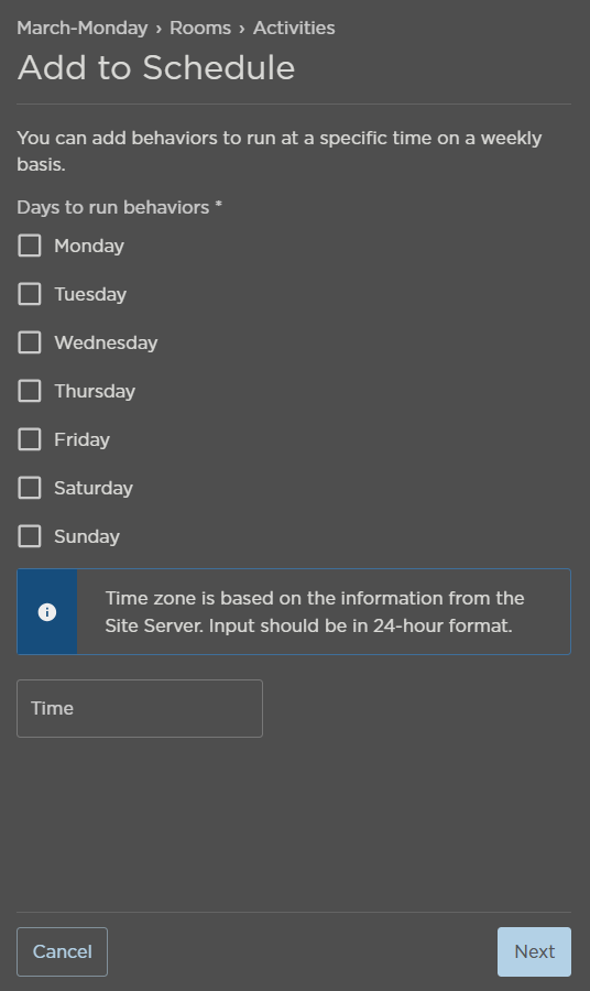 Behavior Schedule Options