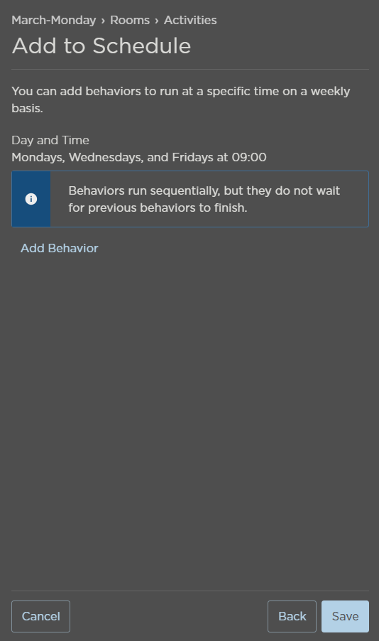Add Behavior to Schedule