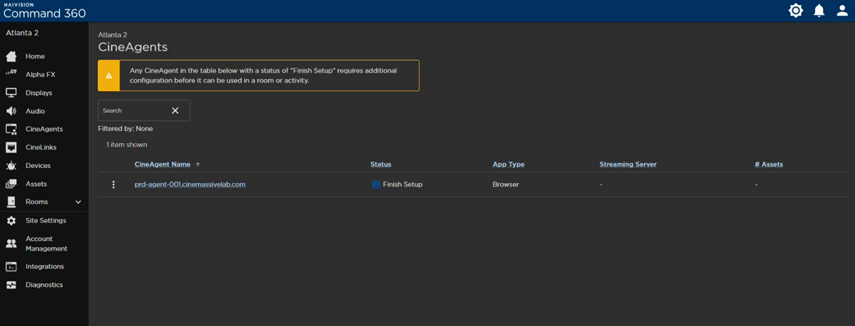 CineAgent with Finish Setup Status