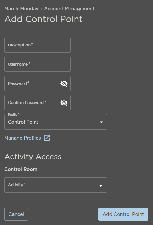 Add Control Point Panel