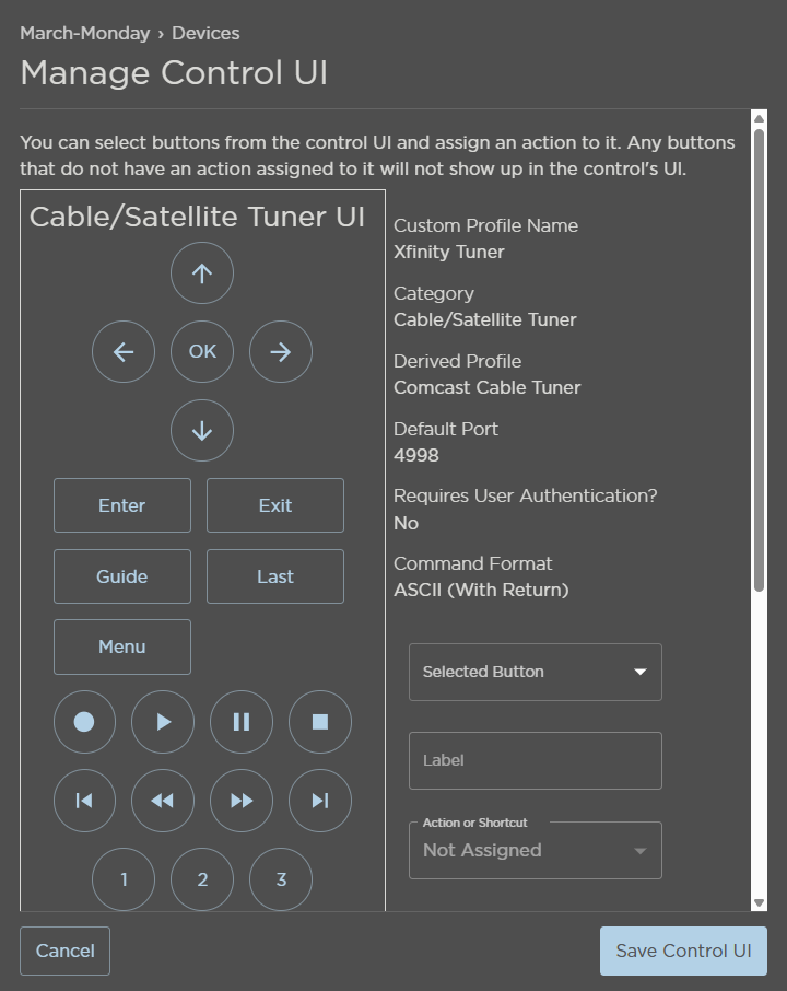 Manage Control UI