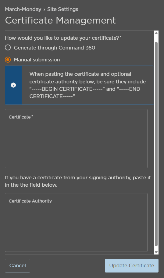 Certificate and Certificate Authority Fields